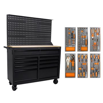 George Tools établi mobile avec poignées noires 117 cm noir - remplies de 65 pièces