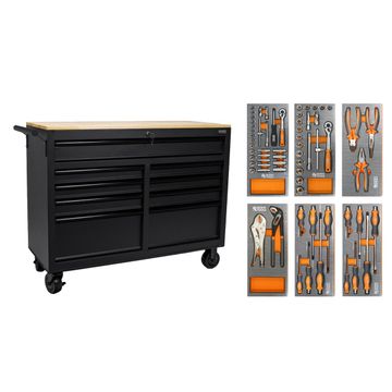 George Tools servante d'atelier avec poignées noires 117 cm noir - remplies de 65 pièces