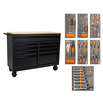George Tools servante d'atelier avec poignées noires 117 cm noir - remplies de 78 pièces