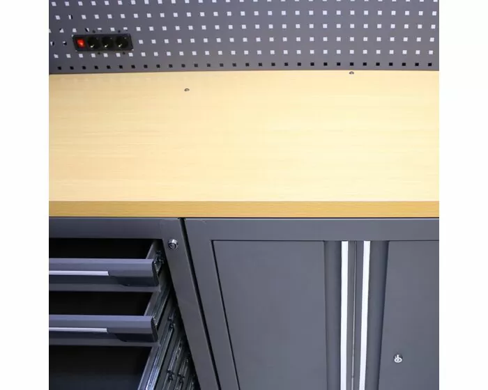 Établi d'atelier avec panneau 12 tiroirs MDF 200 cm noir - Kraftmeister