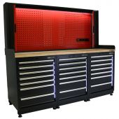 Kraftmeister établi 21 tiroirs avec LED et panneau arrière 200 cm noir