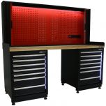 Kraftmeister établi 14 tiroirs avec LED et panneau arrière Chêne 200 cm noir
