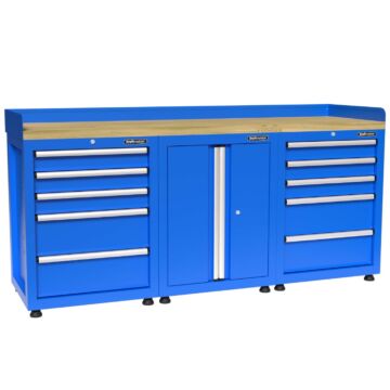 Kraftmeister Premium établi 10 tiroirs 2 portes bois de caoutchouc bleu