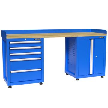 Kraftmeister Premium établi 5 tiroirs 2 portes bois de caoutchouc bleu